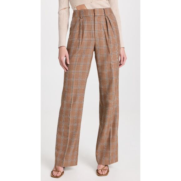 $249 PAIGE Avedon Plaid Wide Leg Trousers in Bronze Dust Multi - Picture 5 of 6